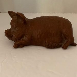 RED MILL carved pig. Signed. 5” long